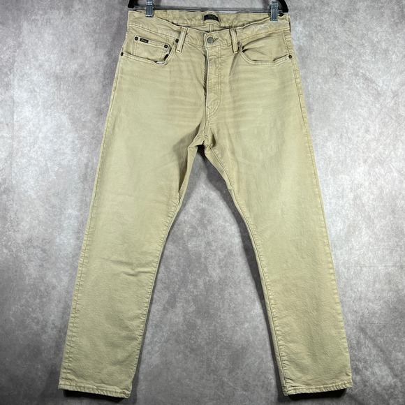 Polo Ralph Lauren Hampton Relaxed Straight Jeans Mens 34X30 Tan Denim Preppy - Picture 1 of 13